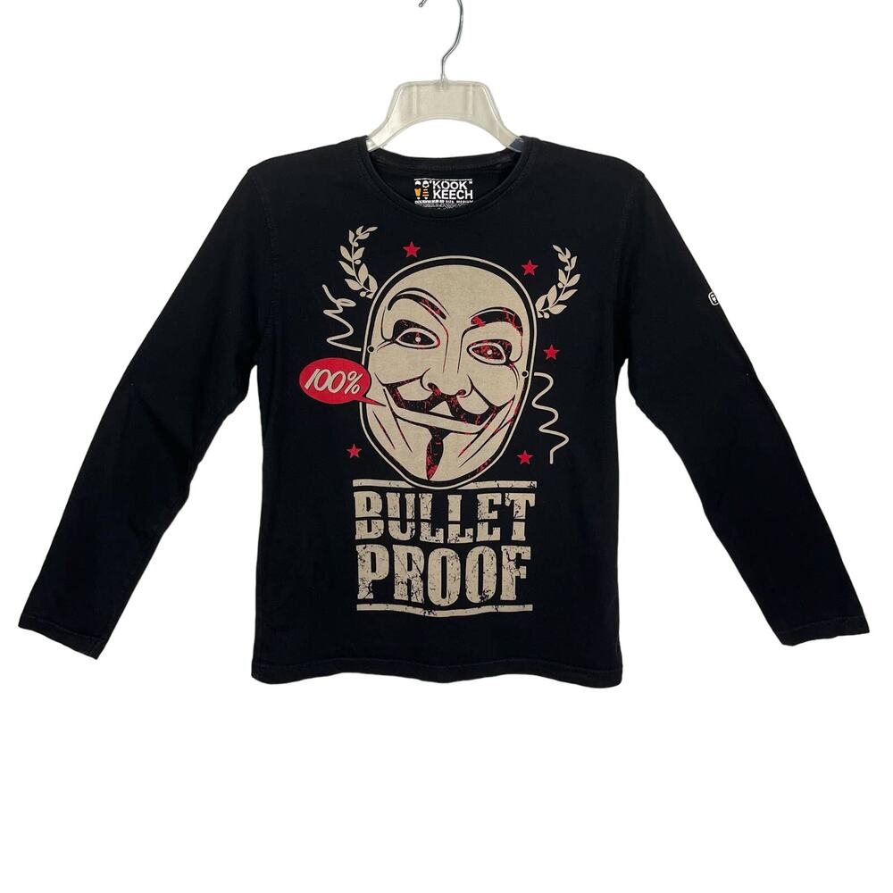 KOOK N KEECH | Black Graphic "Bullet Proof" Vendetta Long Sleeve T-Shirt | Men's